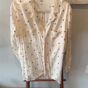Old Navy Cream and Black Polka Dot Button-Down Shirt